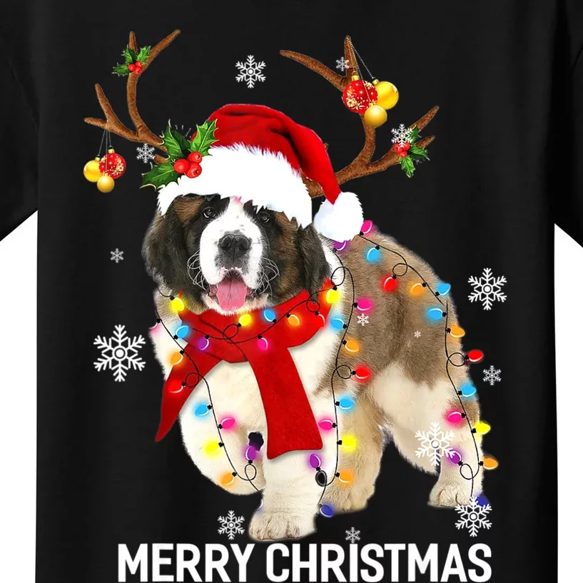 St Bernard Reindeer Xmas Light Christmas Ornaments Xmas Dog Kids T-Shirt