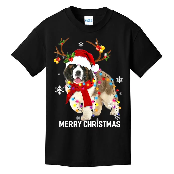 St Bernard Reindeer Xmas Light Christmas Ornaments Xmas Dog Kids T-Shirt