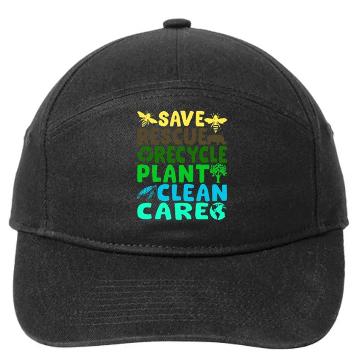 Save Bees Rescue Animals Recycle Plastic Earth Day Planet 7-Panel Snapback Hat