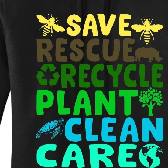 Save Bees Rescue Animals Recycle Plastic Earth Day Planet Women's Pullover Hoodie