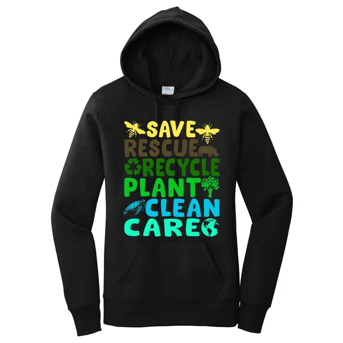 Save Bees Rescue Animals Recycle Plastic Earth Day Planet Women's Pullover Hoodie