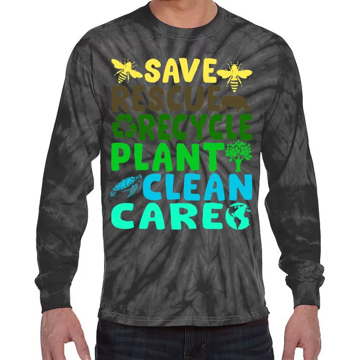 Save Bees Rescue Animals Recycle Plastic Earth Day Planet Tie-Dye Long Sleeve Shirt