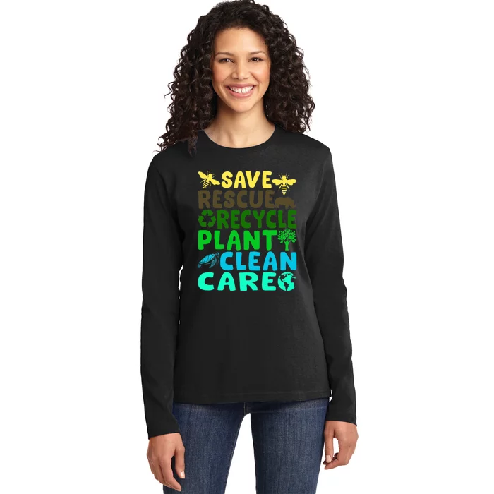 Save Bees Rescue Animals Recycle Plastic Earth Day Planet Ladies Long Sleeve Shirt