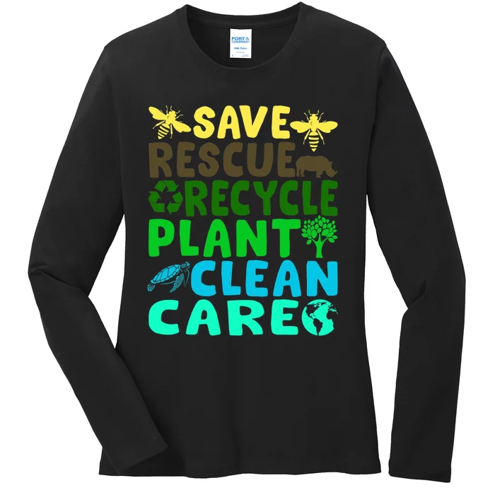 Save Bees Rescue Animals Recycle Plastic Earth Day Planet Ladies Long Sleeve Shirt