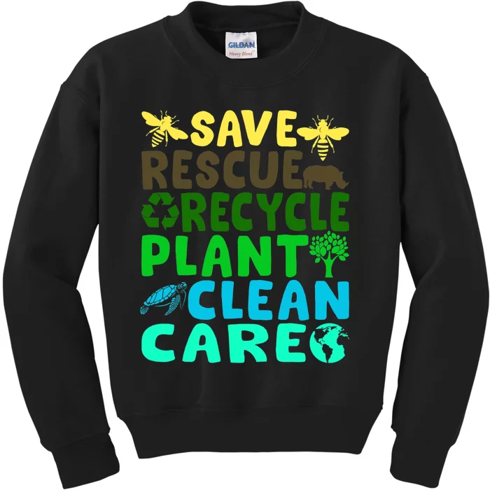 Save Bees Rescue Animals Recycle Plastic Earth Day Planet Kids Sweatshirt