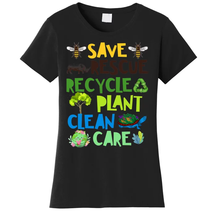 Save Bees Rescue Animals Recycle Plastict Earth Day Women's T-Shirt