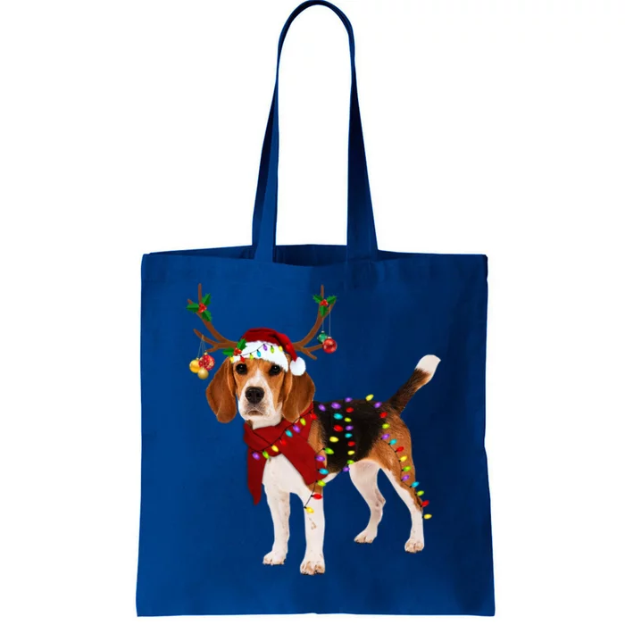 Santa Beagle Reindeer Light Christmas Gift Tote Bag