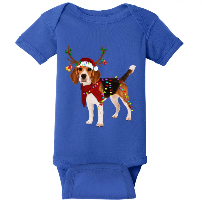 Santa Beagle Reindeer Light Christmas Gift Baby Bodysuit