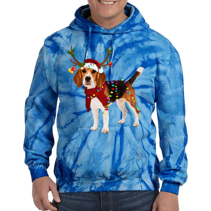 Santa Beagle Reindeer Light Christmas Gift Tie Dye Hoodie