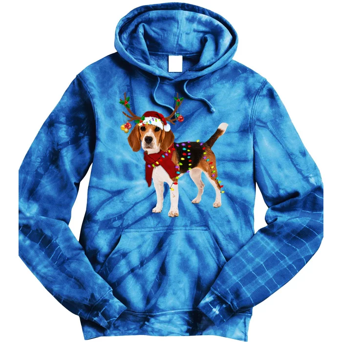 Santa Beagle Reindeer Light Christmas Gift Tie Dye Hoodie