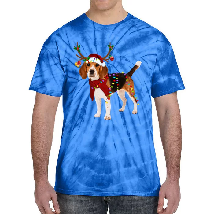 Santa Beagle Reindeer Light Christmas Gift Tie-Dye T-Shirt