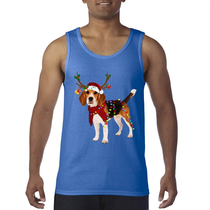 Santa Beagle Reindeer Light Christmas Gift Tank Top