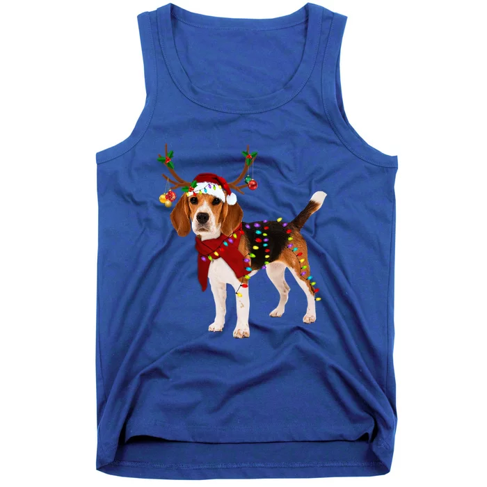 Santa Beagle Reindeer Light Christmas Gift Tank Top