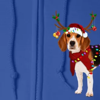 Santa Beagle Reindeer Light Christmas Gift Full Zip Hoodie