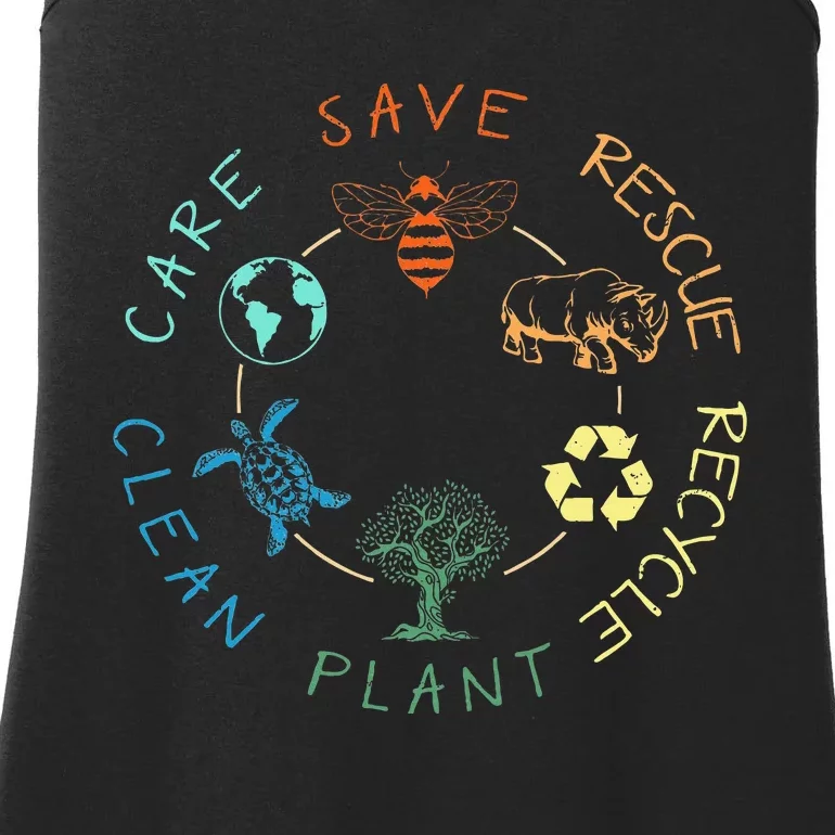 Save Bees Rescue Animals Recycle Plastic Earth Day 2024 Ladies Essential Tank