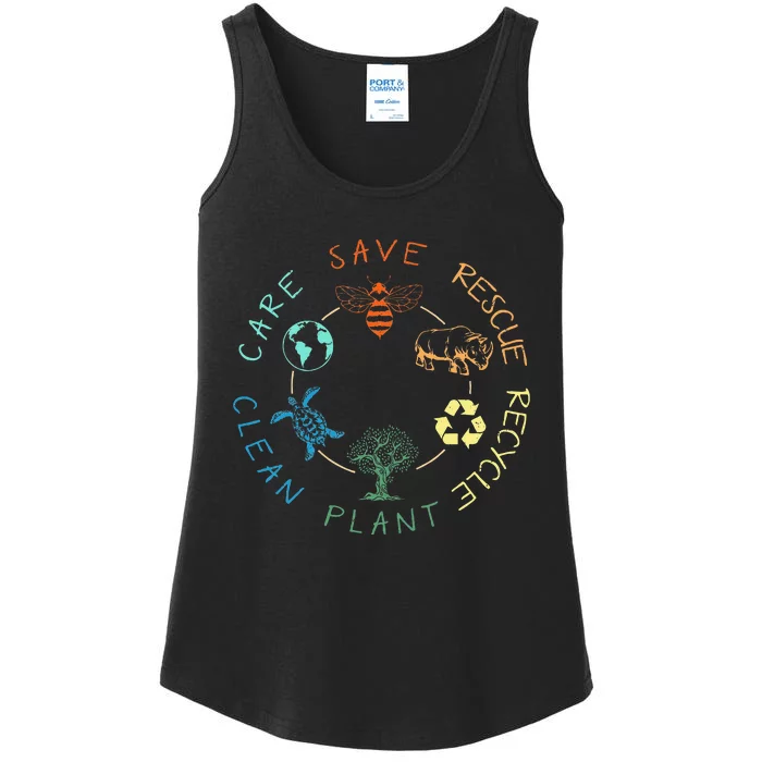 Save Bees Rescue Animals Recycle Plastic Earth Day 2024 Ladies Essential Tank