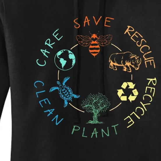 Save Bees Rescue Animals Recycle Plastic Earth Day 2024 Women's Pullover Hoodie