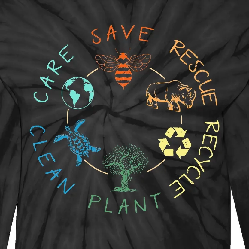 Save Bees Rescue Animals Recycle Plastic Earth Day 2024 Tie-Dye Long Sleeve Shirt