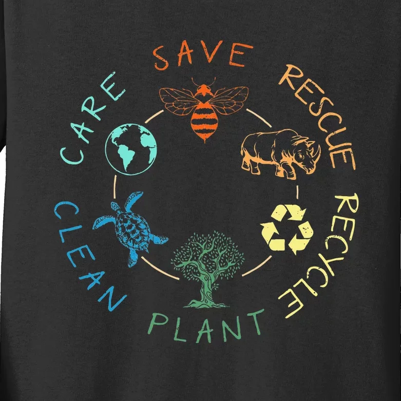 Save Bees Rescue Animals Recycle Plastic Earth Day 2024 Kids Long Sleeve Shirt