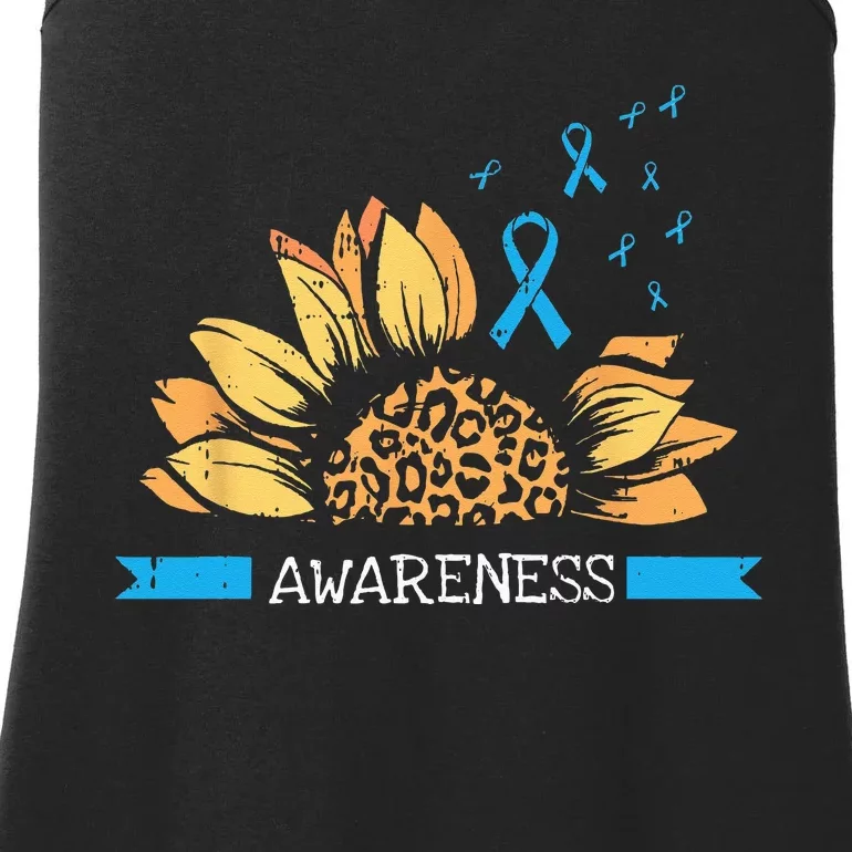 Sunflower Blue Ribbon Prostate Colon Cancer Awareness Gifts Ladies Essential Tank