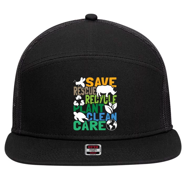 Save Bees Rescue Animals Recycle Plastic Earth Day 7 Panel Mesh Trucker Snapback Hat