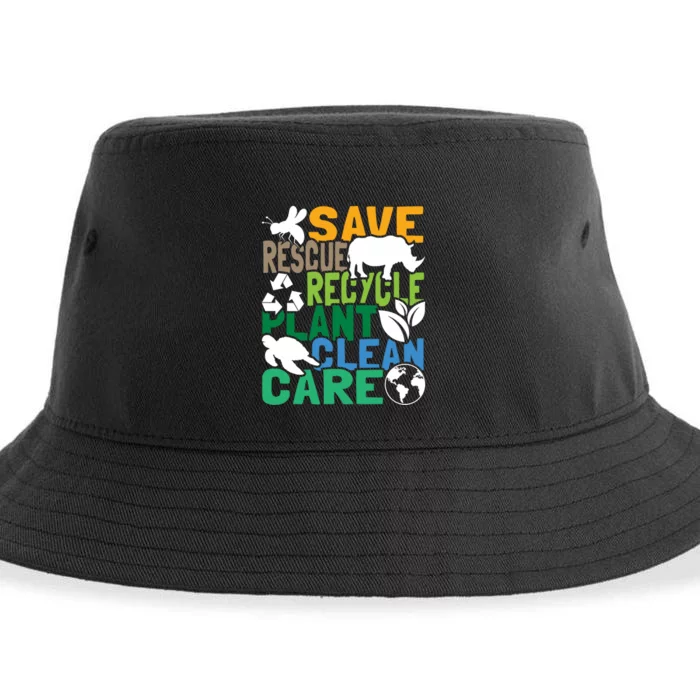 Save Bees Rescue Animals Recycle Plastic Earth Day Sustainable Bucket Hat