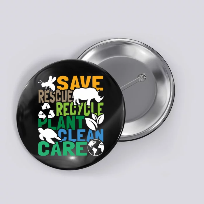 Save Bees Rescue Animals Recycle Plastic Earth Day Button