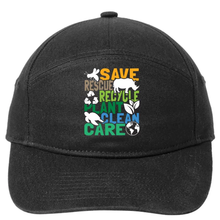 Save Bees Rescue Animals Recycle Plastic Earth Day 7-Panel Snapback Hat