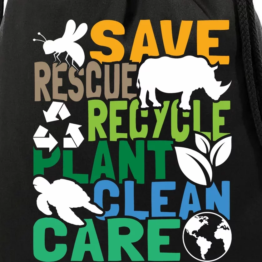 Save Bees Rescue Animals Recycle Plastic Earth Day Drawstring Bag