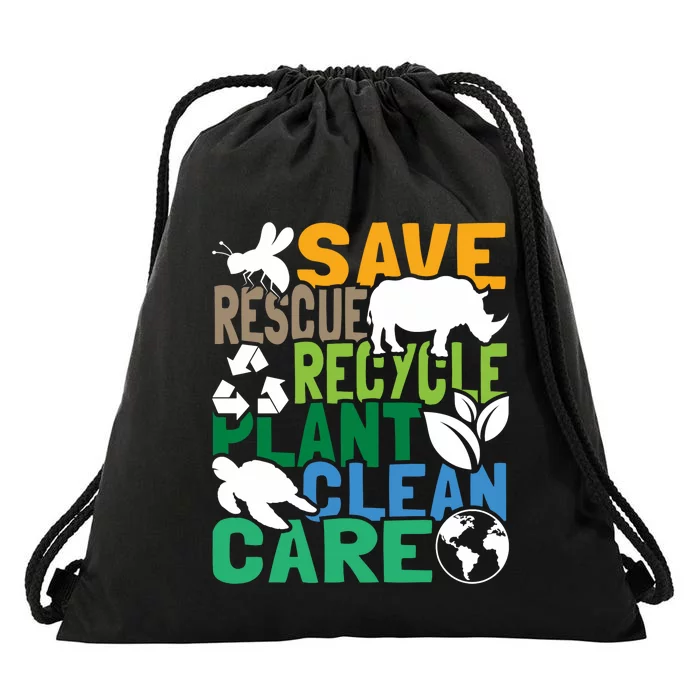 Save Bees Rescue Animals Recycle Plastic Earth Day Drawstring Bag