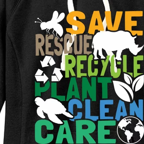 Save Bees Rescue Animals Recycle Plastic Earth Day Women's Fleece Hoodie