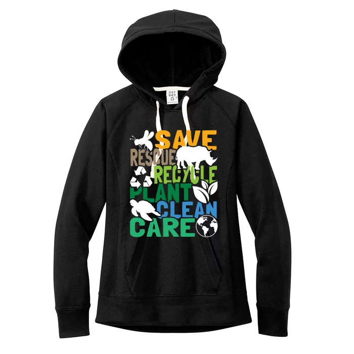 Save Bees Rescue Animals Recycle Plastic Earth Day Women's Fleece Hoodie