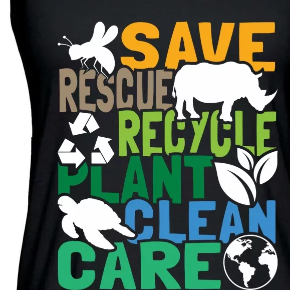 Save Bees Rescue Animals Recycle Plastic Earth Day Ladies Essential Flowy Tank