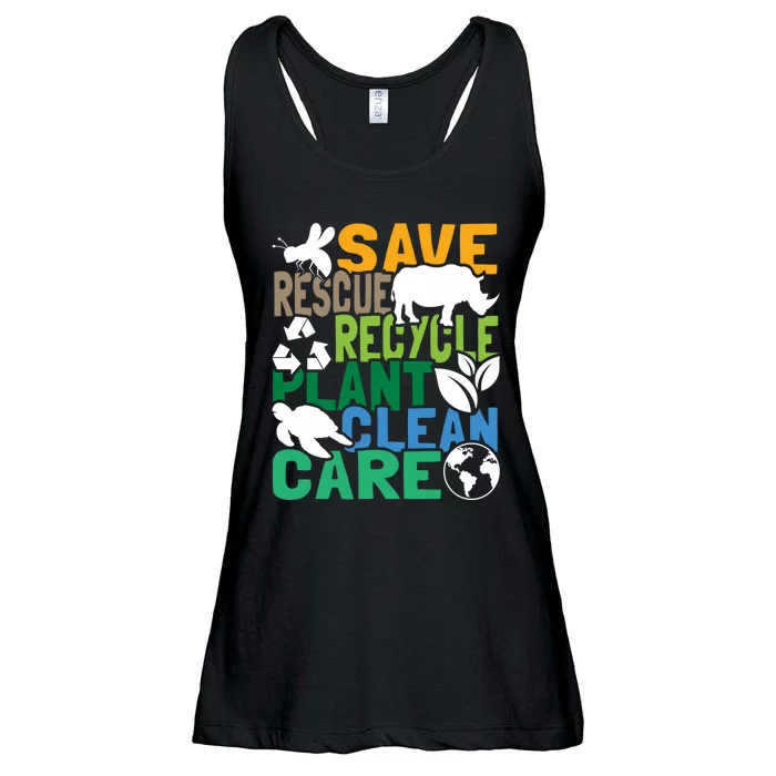 Save Bees Rescue Animals Recycle Plastic Earth Day Ladies Essential Flowy Tank