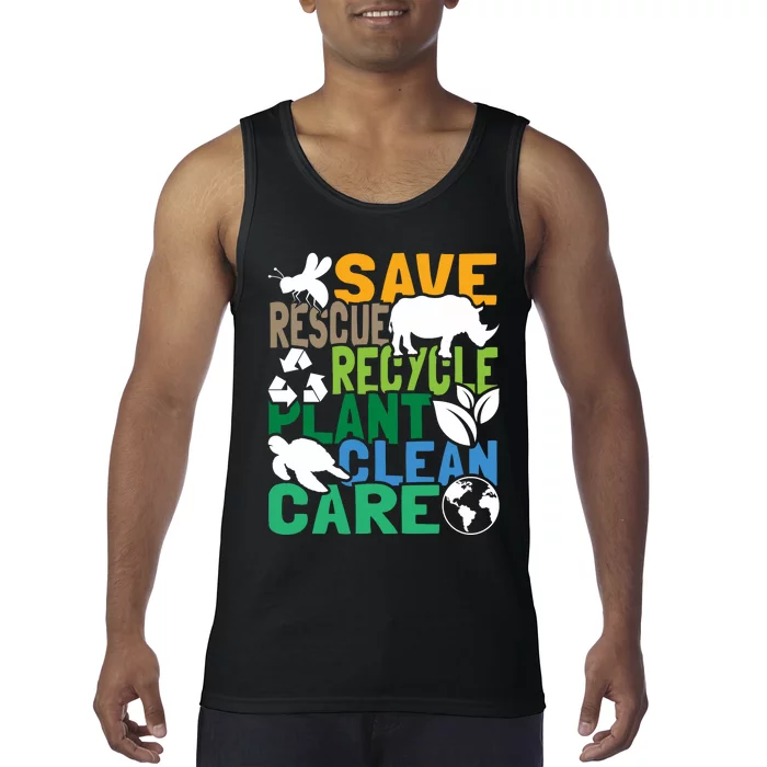 Save Bees Rescue Animals Recycle Plastic Earth Day Tank Top