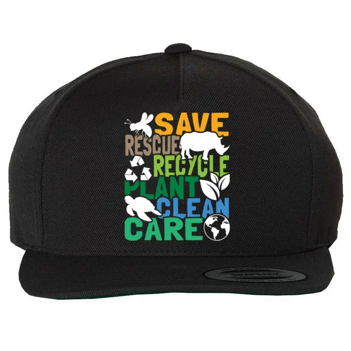 Save Bees Rescue Animals Recycle Plastic Earth Day Wool Snapback Cap