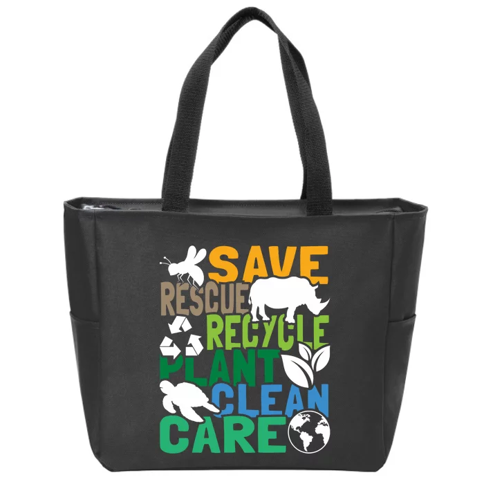 Save Bees Rescue Animals Recycle Plastic Earth Day Zip Tote Bag