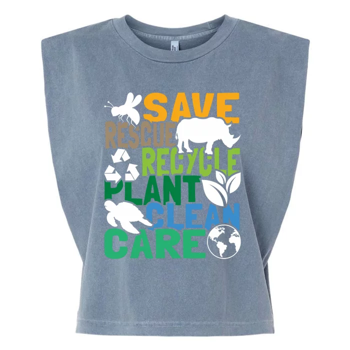 Save Bees Rescue Animals Recycle Plastic Earth Day Garment-Dyed Women's Muscle Tee