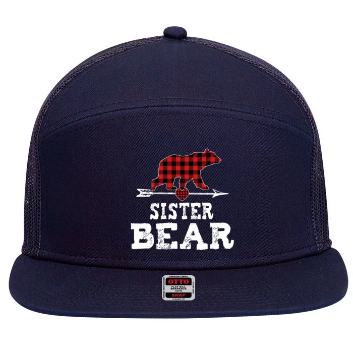 Sister Bear Red Plaid Gift 7 Panel Mesh Trucker Snapback Hat