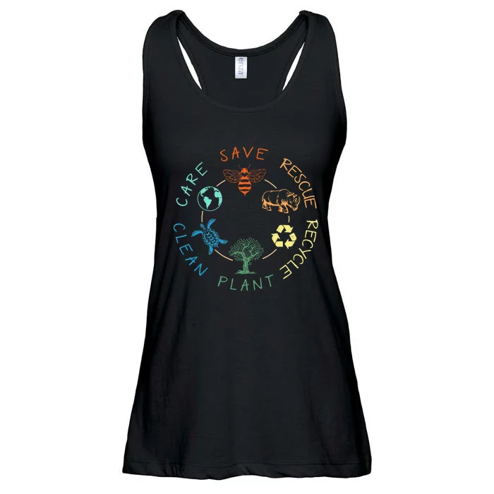 Save Bees Rescue Animals Recycle Plastic Earth Day 2024 Ladies Essential Flowy Tank