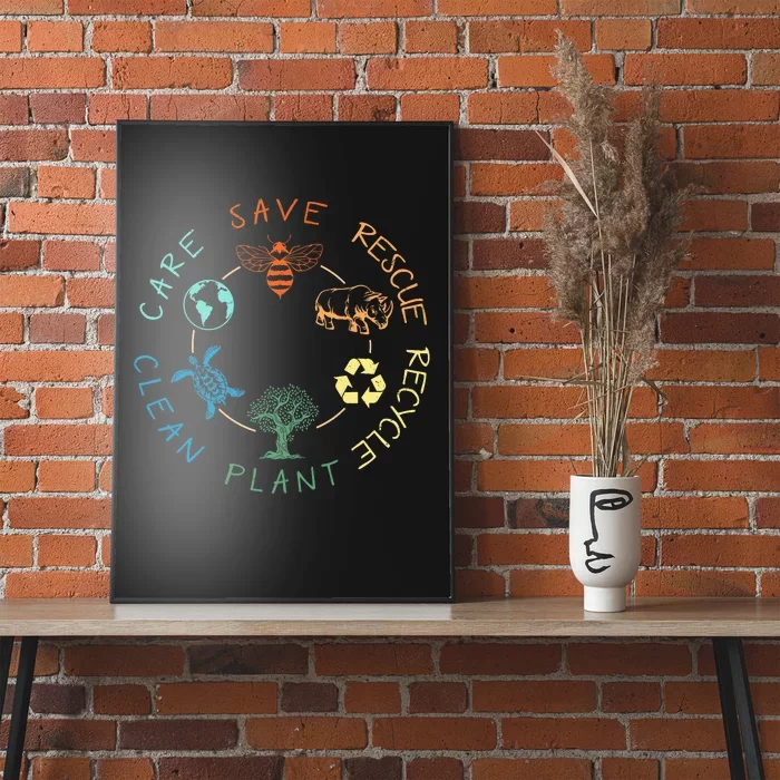 Save Bees Rescue Animals Recycle Plastic Earth Day 2024 Poster