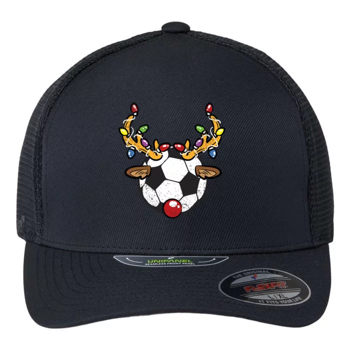 Soccer Ball Reindeer Christmas Pajama Xmas Lights Sport Flexfit Unipanel Trucker Cap