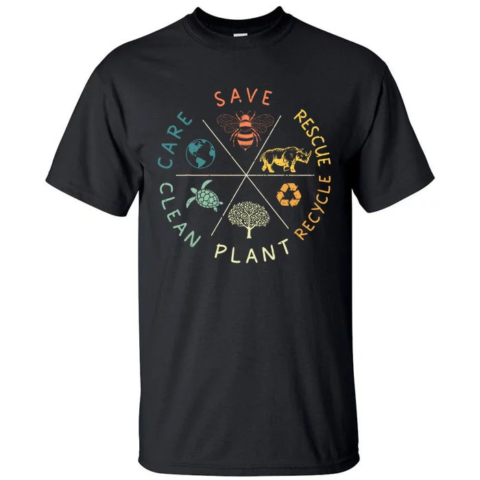 Save Bees Rescue Animals Recycle Plastic Earth Day Vintage Tall T-Shirt