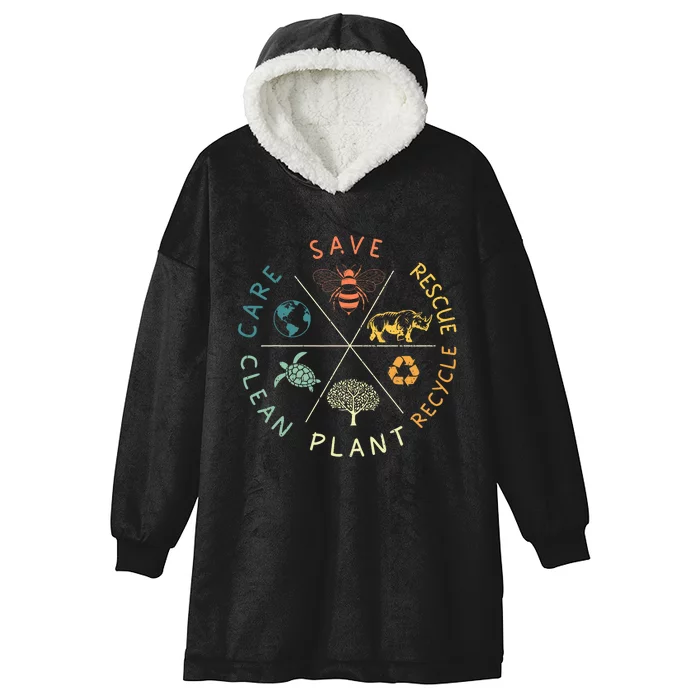 Save Bees Rescue Animals Recycle Plastic Earth Day Vintage Hooded Wearable Blanket