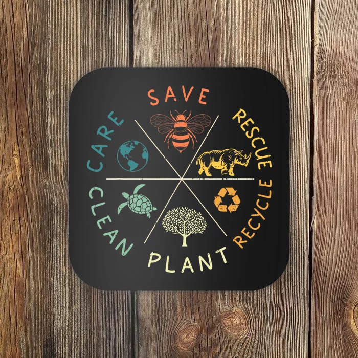 Save Bees Rescue Animals Recycle Plastic Earth Day Vintage Coaster