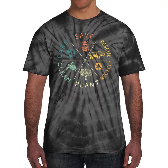 Save Bees Rescue Animals Recycle Plastic Earth Day Vintage Tie-Dye T-Shirt