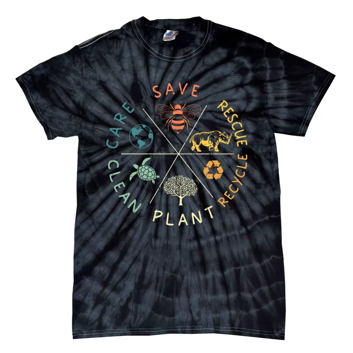 Save Bees Rescue Animals Recycle Plastic Earth Day Vintage Tie-Dye T-Shirt