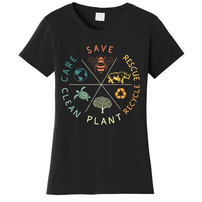 Save Bees Rescue Animals Recycle Plastic Earth Day Vintage Women's T-Shirt