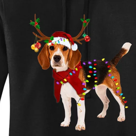 Santa Beagle Reindeer Light Christmas TShirt Women's Pullover Hoodie