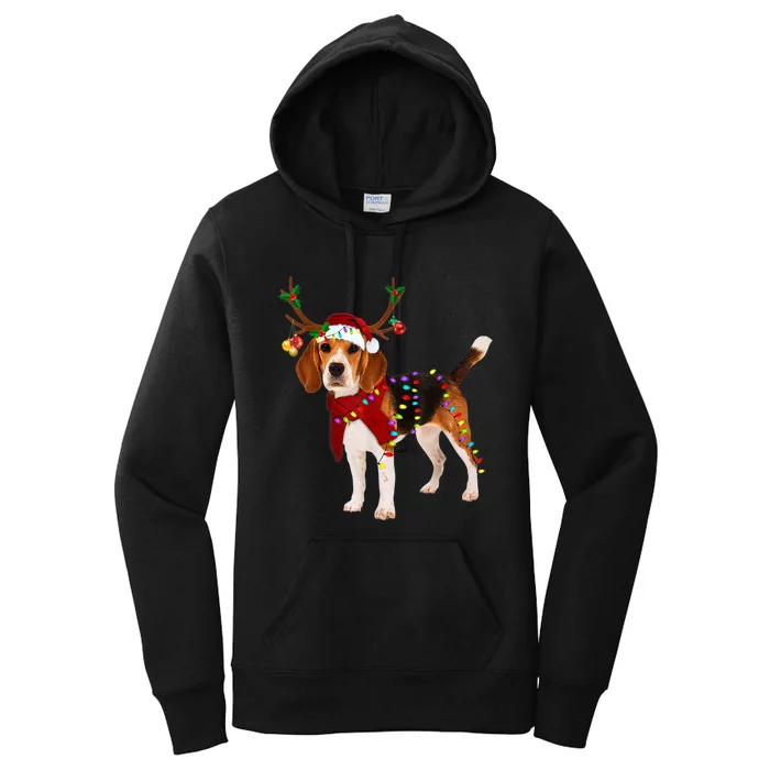 Santa Beagle Reindeer Light Christmas TShirt Women's Pullover Hoodie